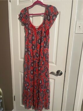Knox Rose Coral Red and Navy Floral Maxi Dress